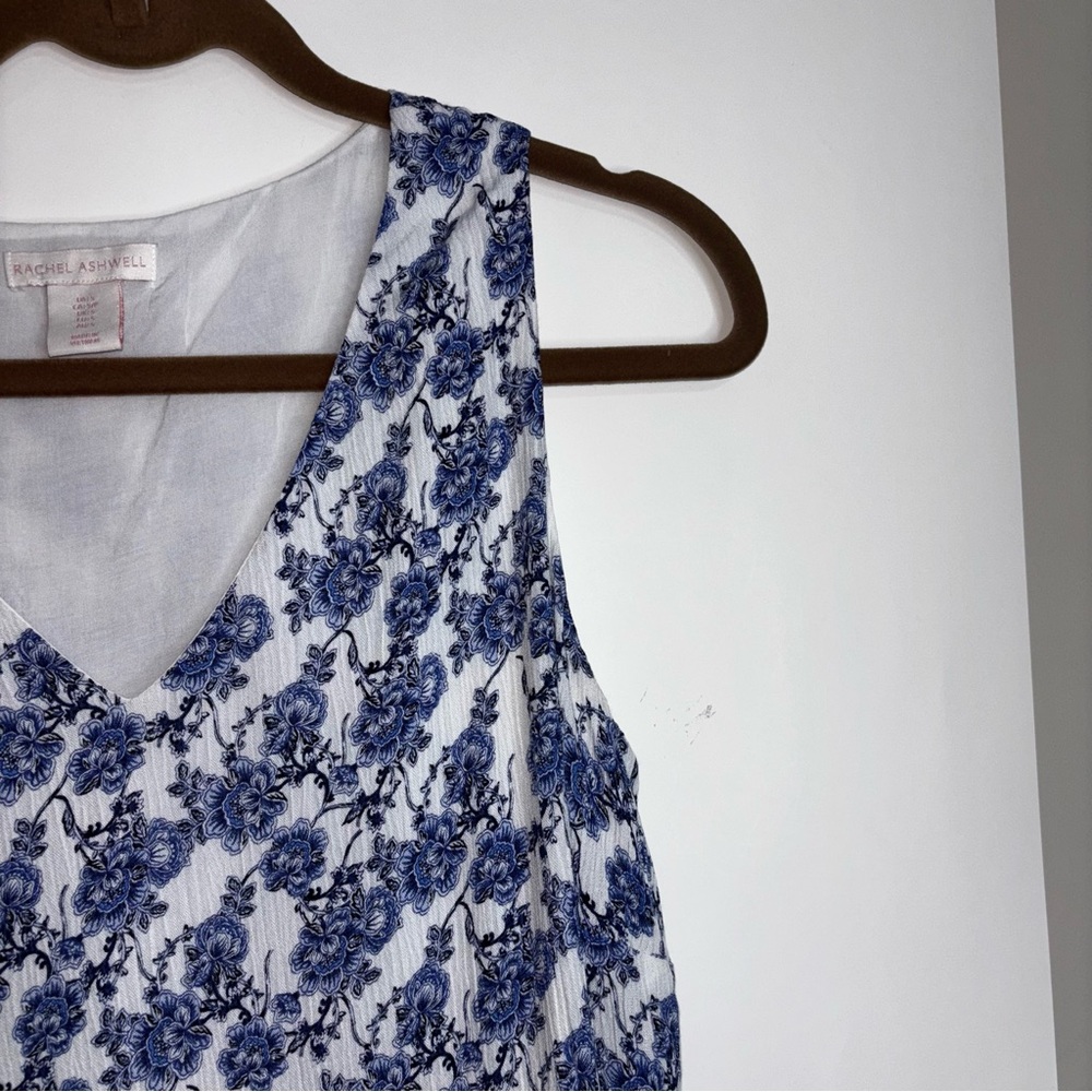 Rachel Ashwell Blue and White Floral Dress Women’s Small Sleeveless Lined Midi - Picture 4 of 8